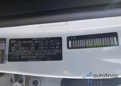 2021 Kia Forte Lxs из США, поврежденный, VIN 3KPF24AD5ME271923